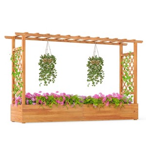 Costway 1/2 PCS 45” Raised Garden Bed with Trellis with Hanging Roof, 2 Side Trellises for Flower - 1 of 4