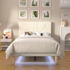 VECELO Twin/Full/Queen Size Bed Frame, Metal Platform Bed with LED Lights, Upholstered Velvet Headboard with Charging Station, Gray/Beige - 2 of 4