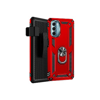 SaharaCase Military Kickstand with Belt Clip Case for Motorola Moto G 5G (2022) Red (CP00244)