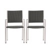 Modern Outdoor Patio Wicker Woven Dining Arm Chairs Set of 2,Garden Braided Lightweight Dining Chair,Aluminum Frame Dining Chair-Coolbibila - 3 of 4