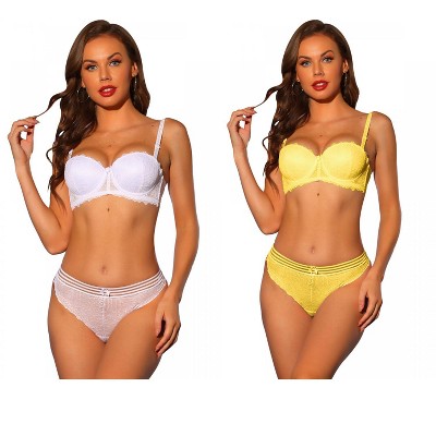 Allegra K Women's Lace Balconette Underwire Bras Padded Bra and Panty Set 2 Packs