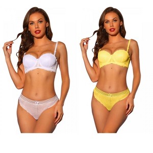 Allegra K Women's Lace Balconette Underwire Bras Padded Bra and Panty Set 2 Packs - 1 of 4