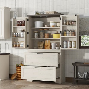 TIRAMISUBEST Farmhouse Style Wooden Kitchen Pantry Cabinet with Sturdy Frame with Inside Door Storage Divider with Drawers for Living Room, Entryway - 1 of 4