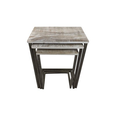 Addison 3-Piece Natural Driftwood and Aged Iron Nesting Table Set