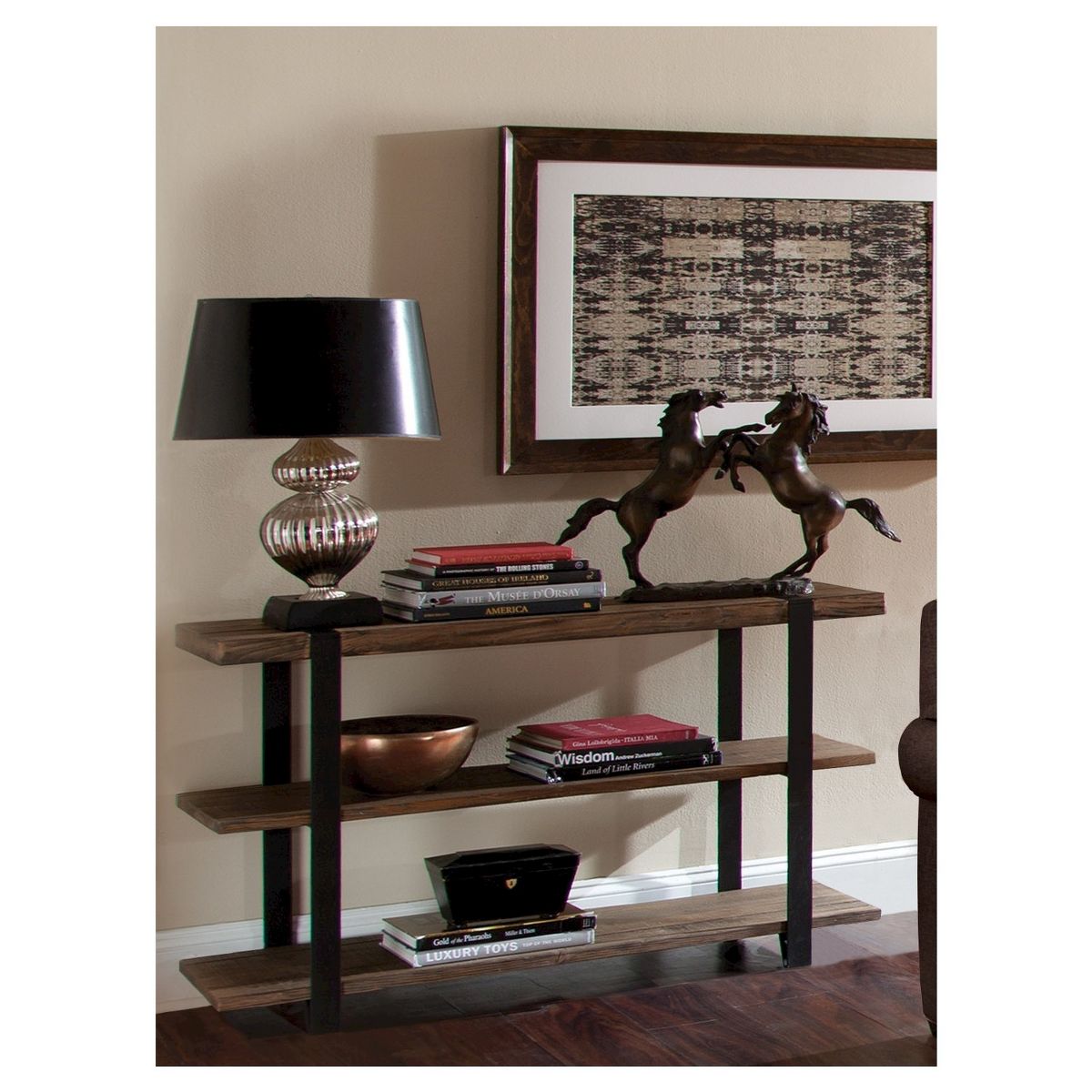 Modesto Wide TV Stand: Rustic Media Console with Fixed Shelves - Alaterre Furniture - thumbnail 3