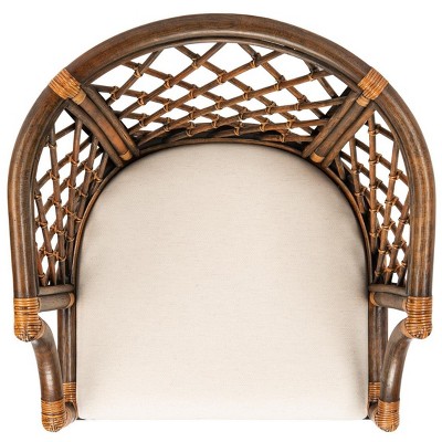 Monaco Coastal Chic Brown Rattan Armchair with Soft White Cushion