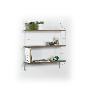 VYNXARIA Rustic 3-Tier Floating Wall Shelf - Wall-Mounted Decorative Metal Bracket for Books and Collectibles, Walnut/Chrome - 1 of 4