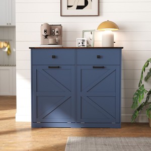 Okak Farmhouse Double Storage Cabinet with 4 Drawers, Free Standing Cabinet, Barn Door Style Laundry Sorter Cabinet for Kitchen - 1 of 4