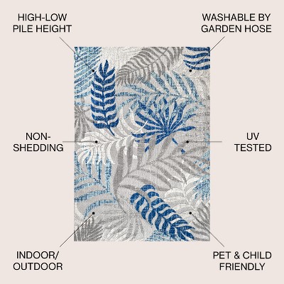 Gray and Blue Synthetic Palm Leaves 3' x 5' Area Rug