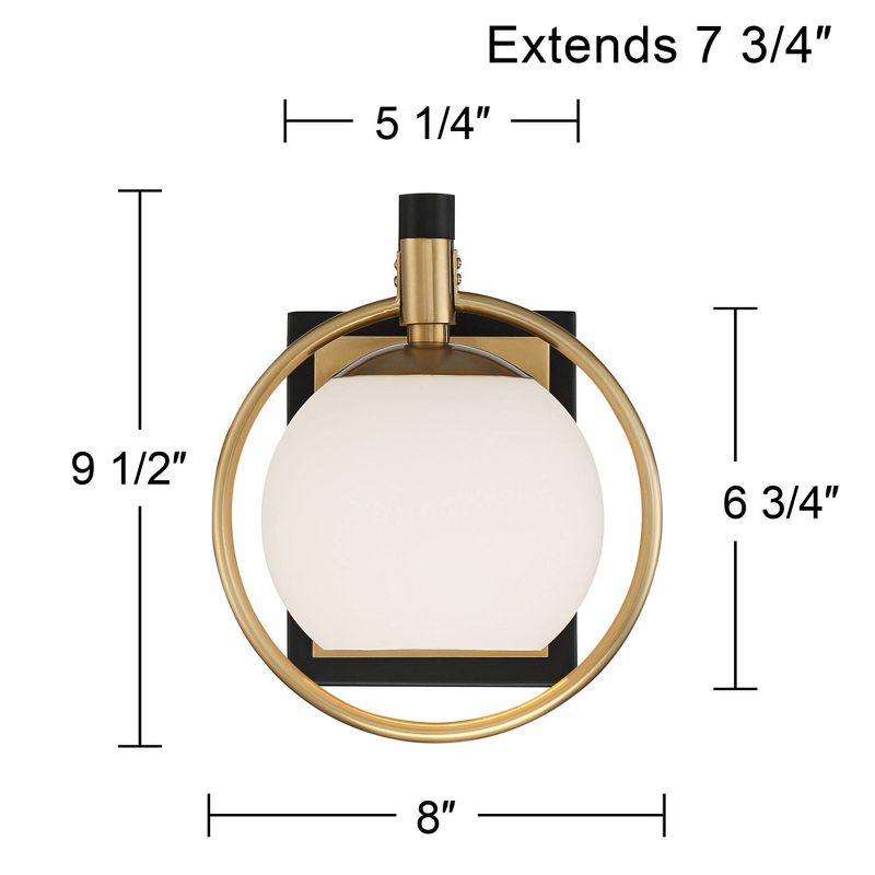 Possini Euro Design Carlyn Modern Wall Light Sconce Warm Brass Black Hardwire 8" Fixture Milky White Globe Glass for Bedroom Bathroom Vanity Reading, 4 of 9