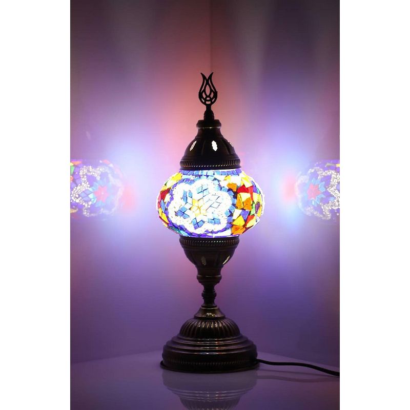Kafthan 14.5 in. Handmade Multicolor Flower Mosaic Glass Table Lamp with Brass Color Metal Base, 3 of 6