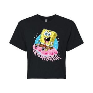 Women's - SpongeBob SquarePants - Spongebob and Jellyfish Cropped Graphic T-Shirt - 1 of 4