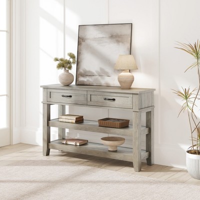 47.2" Entryway Table, Console Table with 2 Storage Drawers, 3 Tier Industrial Metal Sofa Table, Hallway Table for Entry, Living Room-Grey