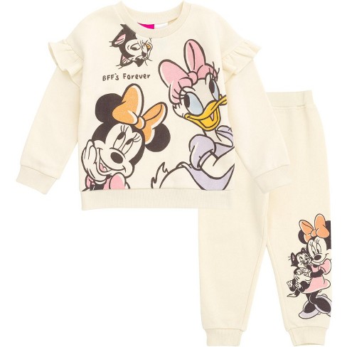 Disney Daisy Duck Figaro Minnie Mouse Little Girls Fleece Drop Shoulder Sweatshirt And Jogger Pants Outfit Set White 6 Target