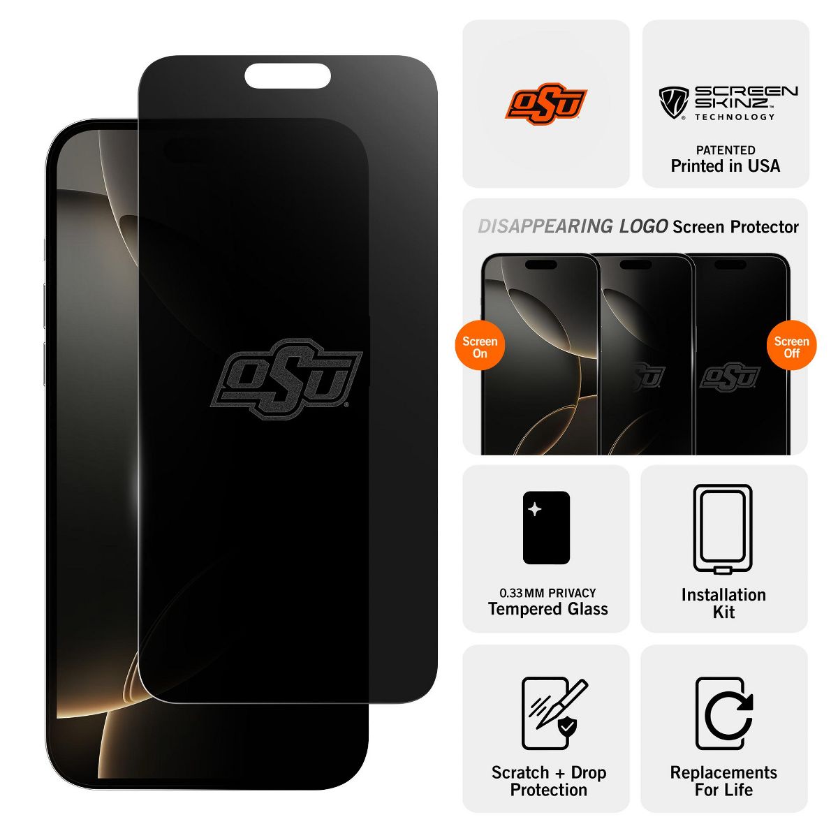 Screen Skinz Oklahoma State Cowboys Privacy Screen Protector - thumbnail 3