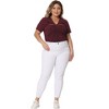 Agnes Orinda Women's Plus Size Ribbed Knit Cut-Out Twist Knot V Neckline Short Sleeve T-Shirt - 3 of 4