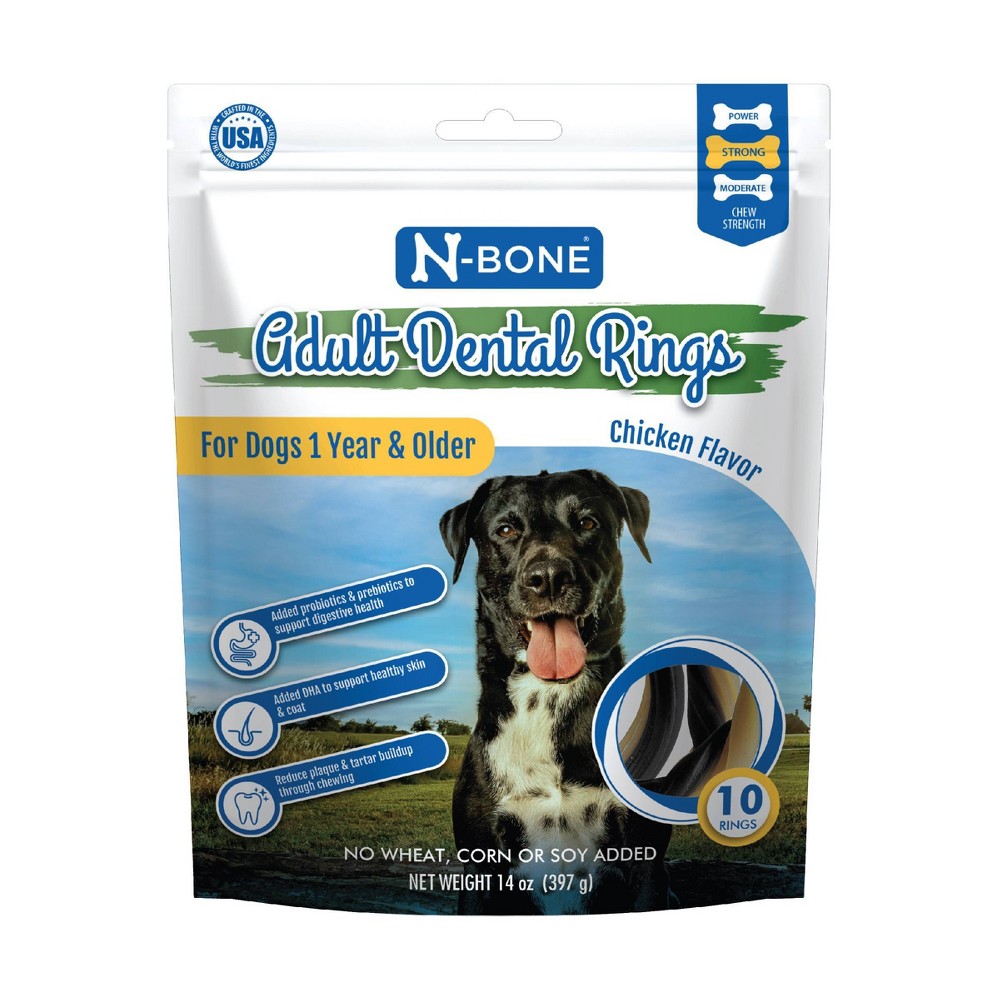N-Bone Adult Dental Dog Treat Rings with Chicken Flavor - 14oz/10ct