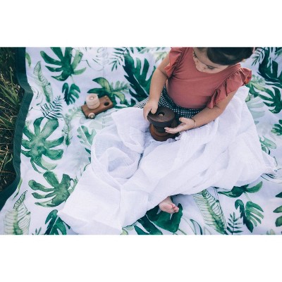 Tropical Leaf Green and White 5' x 5' Outdoor Blanket