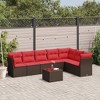vidaXL Patio Sofa Set with Cushions Outdoor Furniture 8 Piece Poly Rattan - Brown and Red With Table - 2 of 4