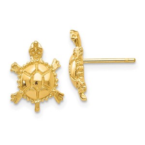 Black Bow Jewelry Small Polished Sea Turtle Post Earrings in 14k Yellow Gold - 1 of 4