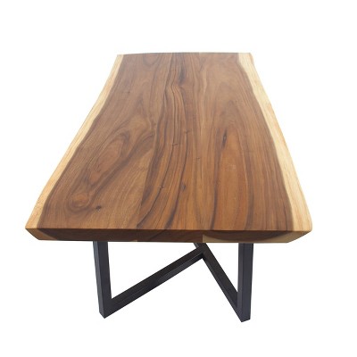 Contemporary Brown Wood Dining Table with Black Metal Base