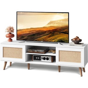 GALAXHERO TV Stand for 65 Inch TV, Mid Century Modern Entainment Center, Boho TV Console with Storage Shelf 2 Cabinets for Bedroom Living Room - 1 of 4