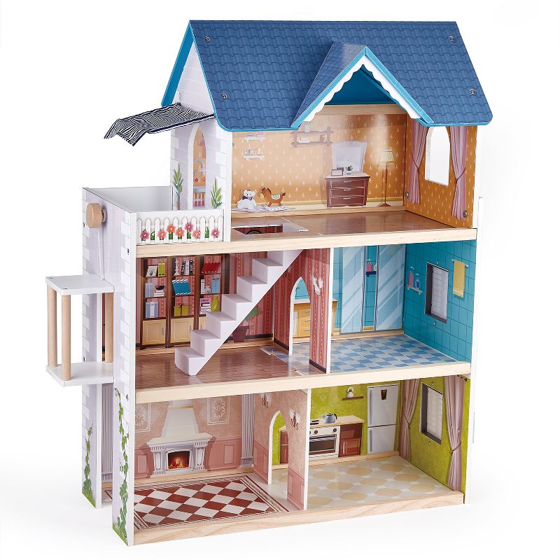 Hape Little Room Pretend Play 3 Story Wooden Doll House w/ Light, Doorbell, & Bedroom, Bathroom, Living Room, & Dining Furniture for Kids Age 3 and Up, 1 of 7