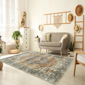 Vintage Area Rug for Living Room Bedroom Machine Washable Distressed Rug Non-Slip Low Pile Stain-Resistant Dining Accent Carpet - 1 of 4
