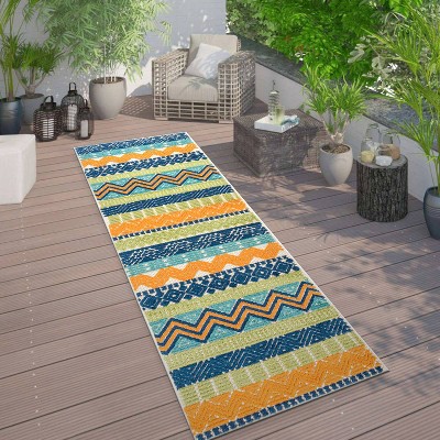 Bohemian Bliss Geometric Multicolor 2'x7' Synthetic Indoor/Outdoor Runner Rug