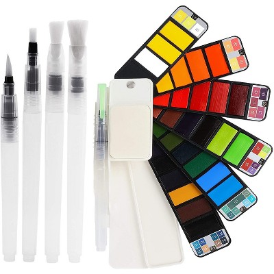 Watercolor Paint Set with 4 Brushes, 33 Vibrant Colors, Palette
