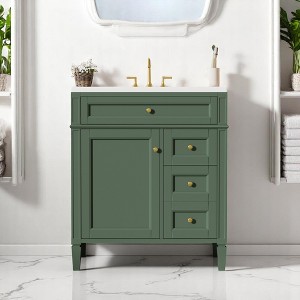 Mshliw 30 Inch Modern Bathroom Vanity with Sink, Storage Cabinet with 2 Drawers, Tip-Out Drawer and Soft Close Door, Resin Basin - 1 of 4