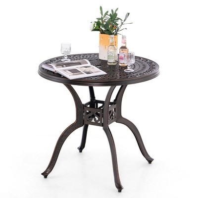 Tangkula 31.5" Cast Aluminum Table Round Dining Table w/ 2" Umbrella Hole Patio