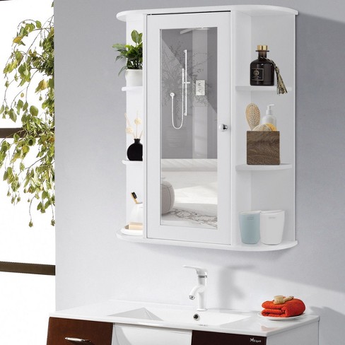 Costway Wall Mounted Bathroom Storage Cabinet Medicine Cabinet Organizer  Shelf W/Double Mirror Door White