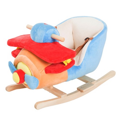 Qaba Kids Wooden Plush Ride On Rocking Plane Chair Toy