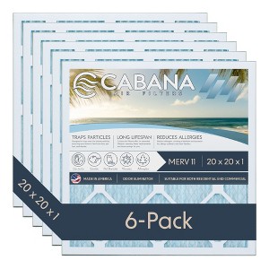 Cabana Air Filters 6 Pack Home HVAC Furnace Air Filters, Capture Unwanted Particles with Pleated Design, MERV 11, 20 x 20 x 1, White - 1 of 4