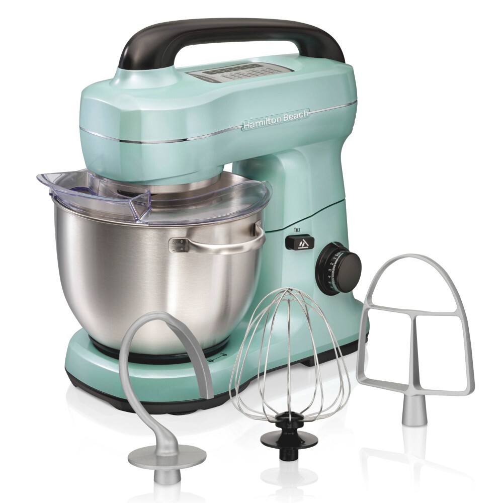 Hamilton Beach Stand Mixer with 4 Quart SS Bowl 7 Speeds 300 Watt Aqua 63397