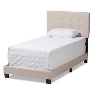 Twin Brookfield Modern and Contemporary Fabric Upholstered Bed Beige - Baxton Studio: Grid-Tufting, Black Wood Legs - 1 of 4
