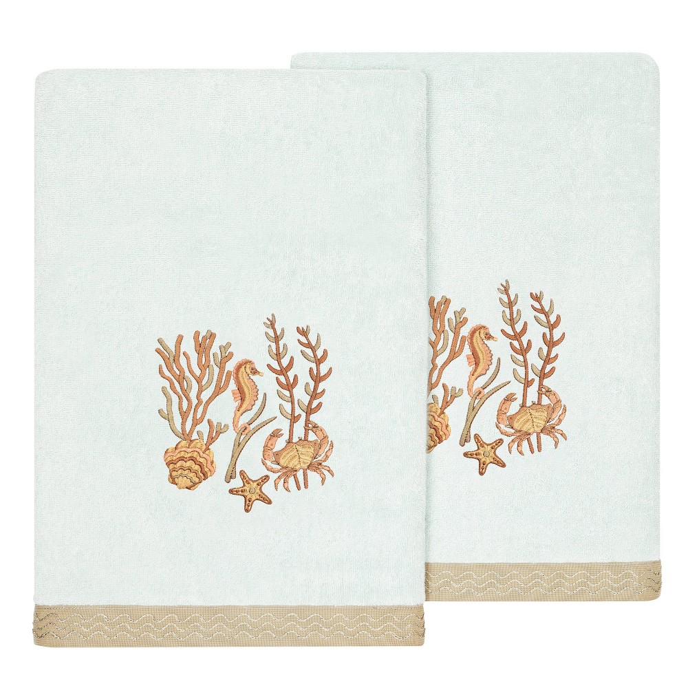 Photos - Towel 2pc Aaron Design Embellished Bath  Set Aqua - Linum Home Textiles: Midweight Terry