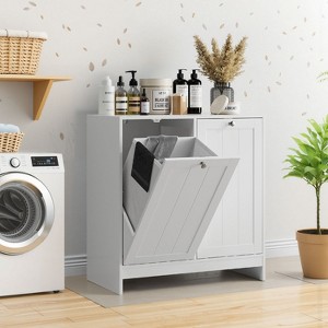 KTMBDW Laundry Cabinet with Tilt-Out Basket, Freestanding Storage Unit with Laundry Hamper, for Bathroom, Living Room, Cloud White - 1 of 4