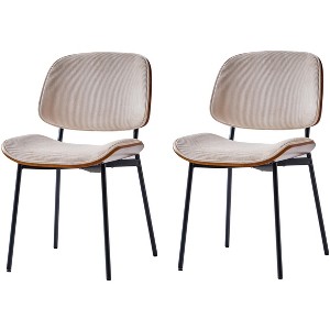 Nordlys Set of 2 Metal Dining Chairs In Wood and Corduroy Modern Design Style Upholstery Dining Room - 1 of 4