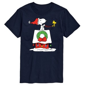 Men's - Peanuts - Snoopy & Woodstock House Sleigh Short Sleeve Graphic T-Shirt - 1 of 4