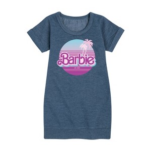 Girls' - Barbie - Palm Trees Graphic Short Sleeve Fleece Dress - 1 of 3