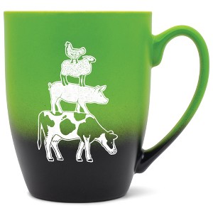 Elanze Designs 12 Ounce Ceramic Decorative Laser Engraved Cow Pig Sheep Chicken Giftable Novelty Tea Coffee Cup Mug Green and Black Stacked Farm - 1 of 4