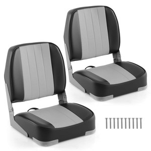 Costway 2-Pack Folding Boat Seats with Thick Sponge Padding Fixing Bolts Hinges Blue/Gray/Camouflage - 1 of 4