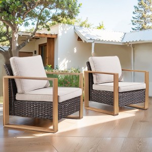 Wicker Patio Chairs Set of 2,Oversize Outdoor Patio Chairs with High Backrest Metal Armrest, All Weather PE Rattan Outdoor Seating for Porch Backyard - 1 of 4