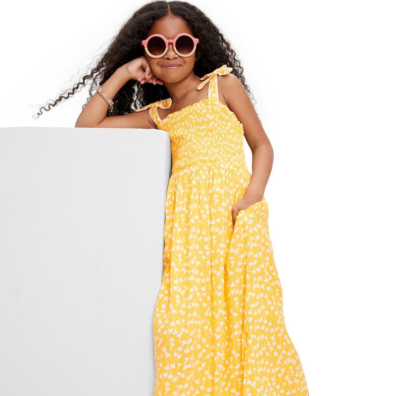 Kids' Smocked Tie Strap Ginkgo Yellow Midi Dress - DVF for Target, 4 of 7