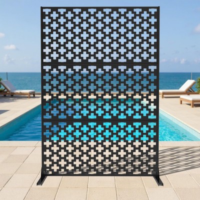 Metal Privacy Screen Outdoor 71"x47", Freestanding Decorative Privacy Fence Panel for Patio, Balcony, Deck, Garden, Indoor, Black Traditional