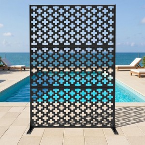Metal Privacy Screen Outdoor 71"x47", Freestanding Decorative Privacy Fence Panel for Patio, Balcony, Deck, Garden, Indoor, Black Traditional - 1 of 4