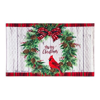 Evergreen Flag Merry Christmas Cardinal Wreath