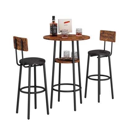 NicBex Dining Table Set for 2 Kitchen Table Bar Table Set Round Bar Stool Set with Shelf Upholstered Stool with Backrest for Dining Room, Rustic Brown